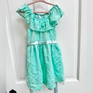 Nannette 4T Girls Mint Green Lace Ruffle Short Sleeve Dress
